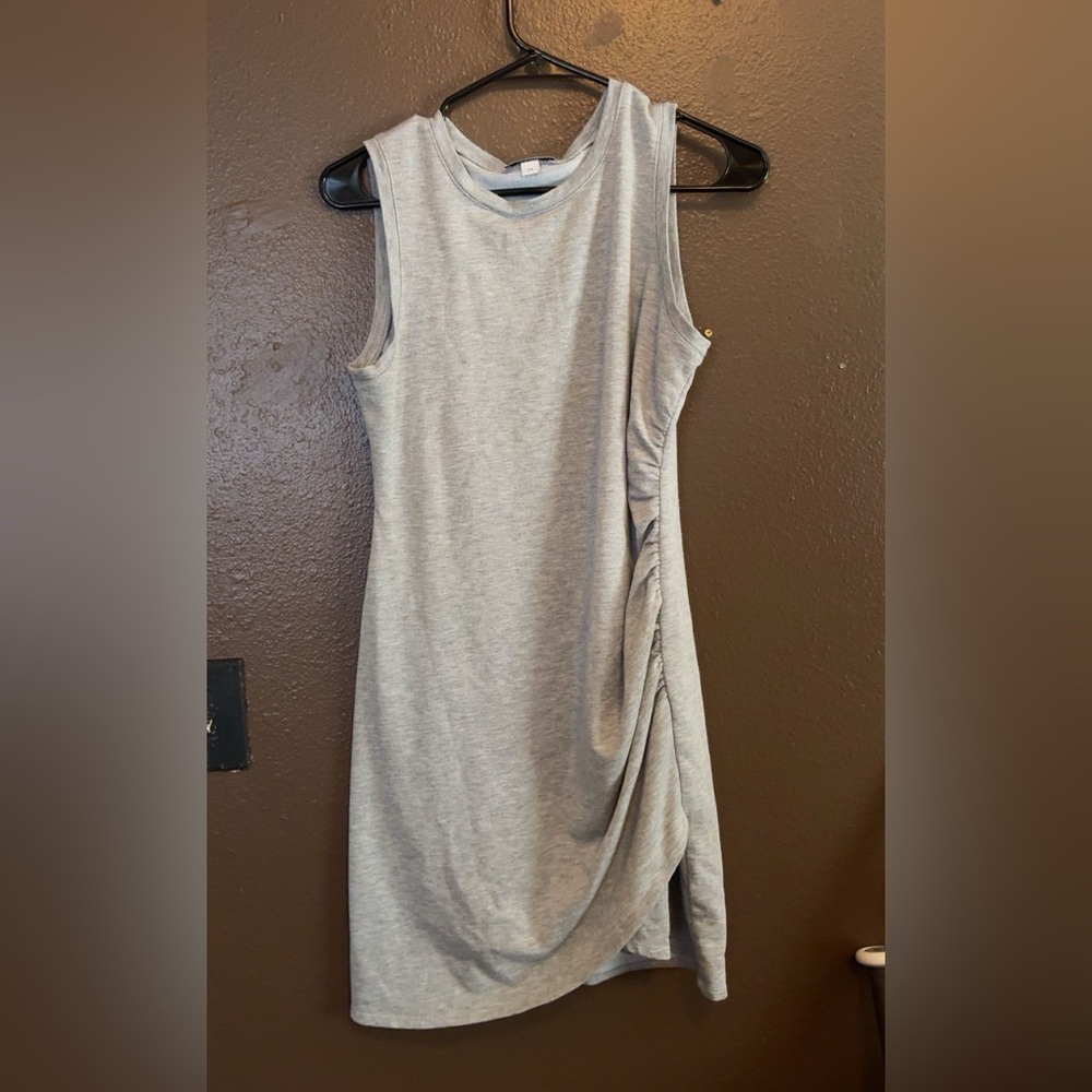 Sleeveless Gray Draped Midi Dress